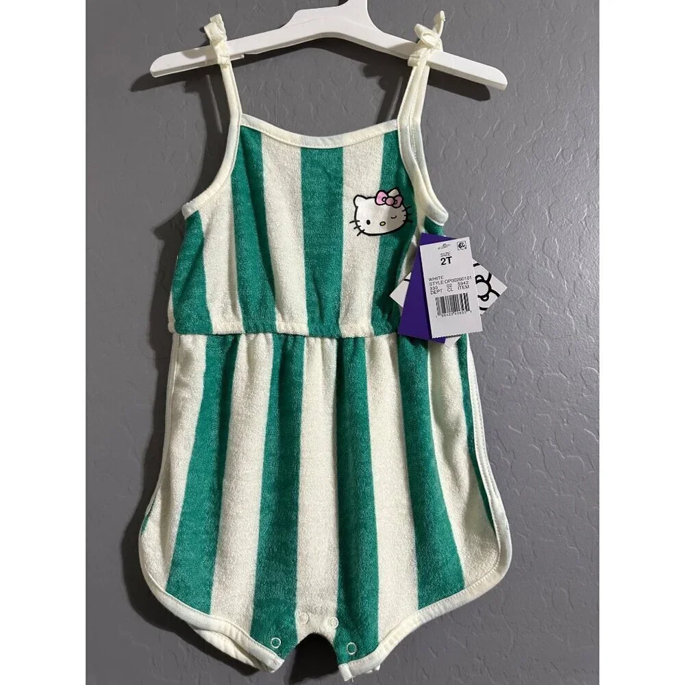 Hello Kitty 2T Green & White Striped Romper Ford Bronco Toddler Outfit 2T NWT